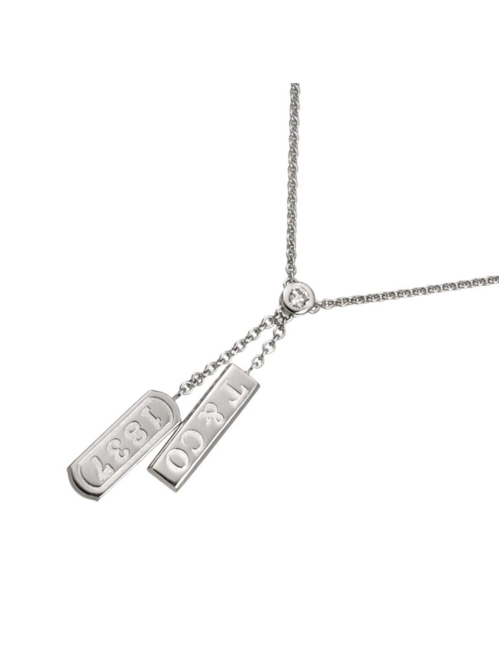 Tiffany & Co 1837 Double Bar Drop Diamond Necklace 40 18K White Gold